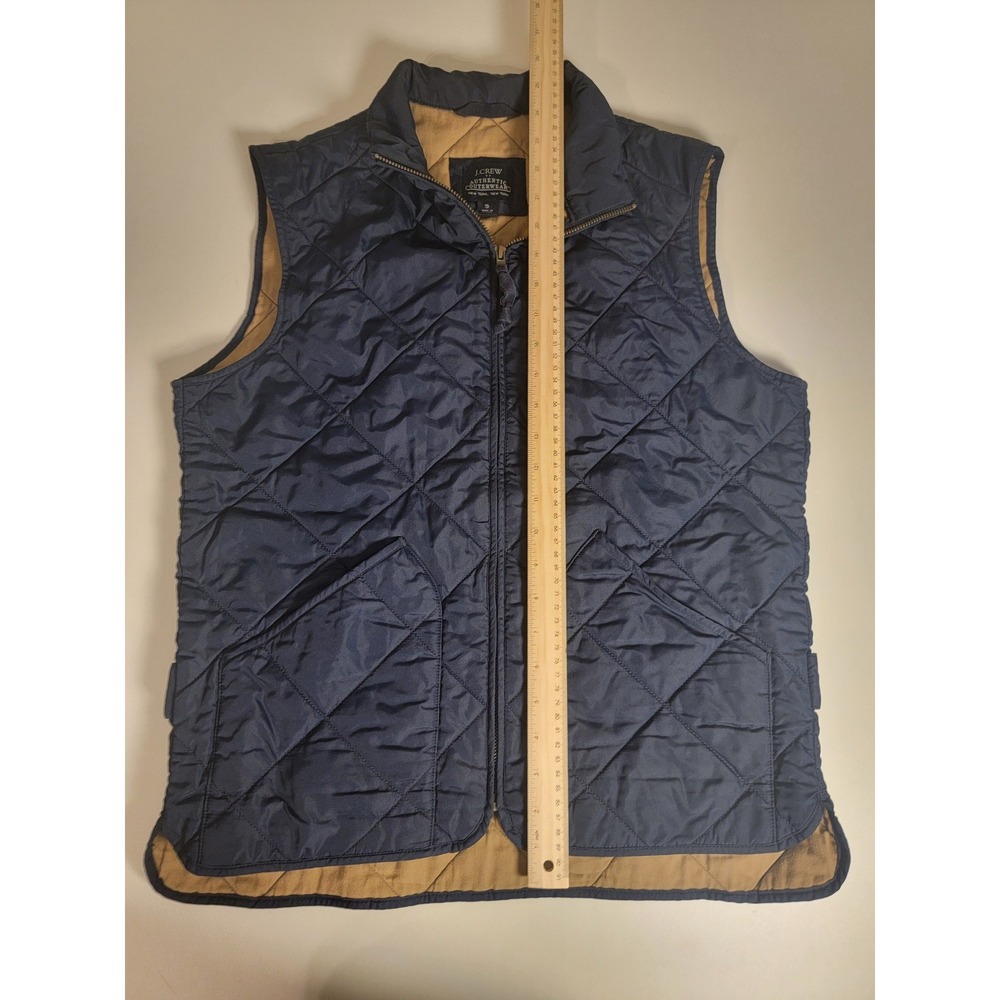 J.Crew Authentic Outerwear Navy Blue Quilted Vest Mens Small Diamond Quilt Zip - Picture 3 of 7